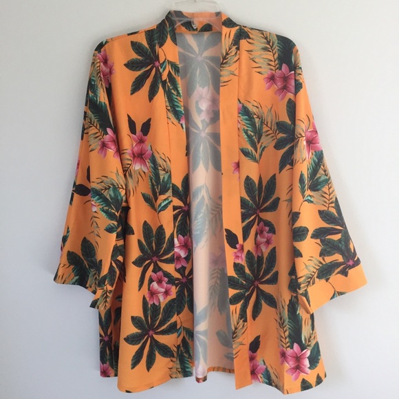 Tropical Floral Print Kimono Coverup Cardigan - Picture 1 of 6